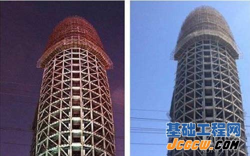 尚未竣工的人民日报大楼网友特殊角度作品(可清醒看见顶部的脚手架和防护网)